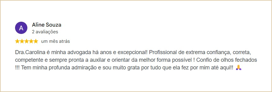 Avaliação no Google de Aline Souza – 5 estrelas