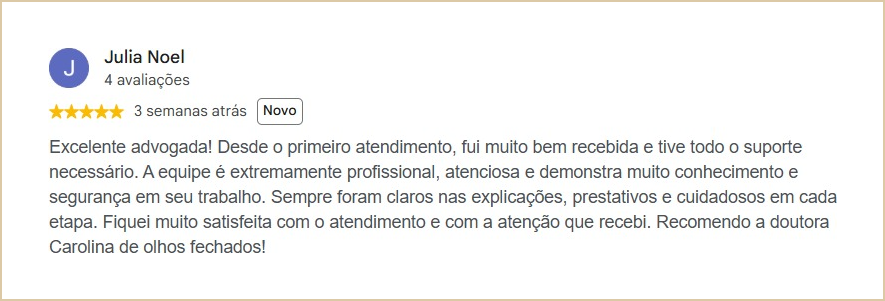 Avaliação no Google de Julia Noel – 5 estrelas