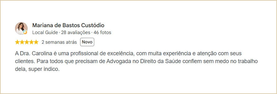 Avaliação no Google de Mariana de Bastos Custódio – 5 estrelas