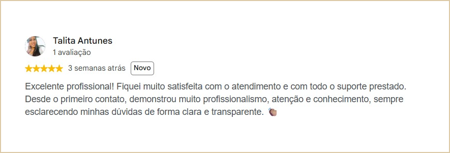 Avaliação no Google de Talita Antunes – 5 estrelas